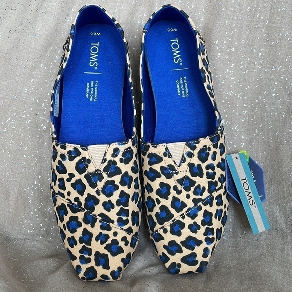 Brand New Toms Alpargata Beige Painted Blue Leopard Print Slip On Shoes Animal - Picture 12 of 15